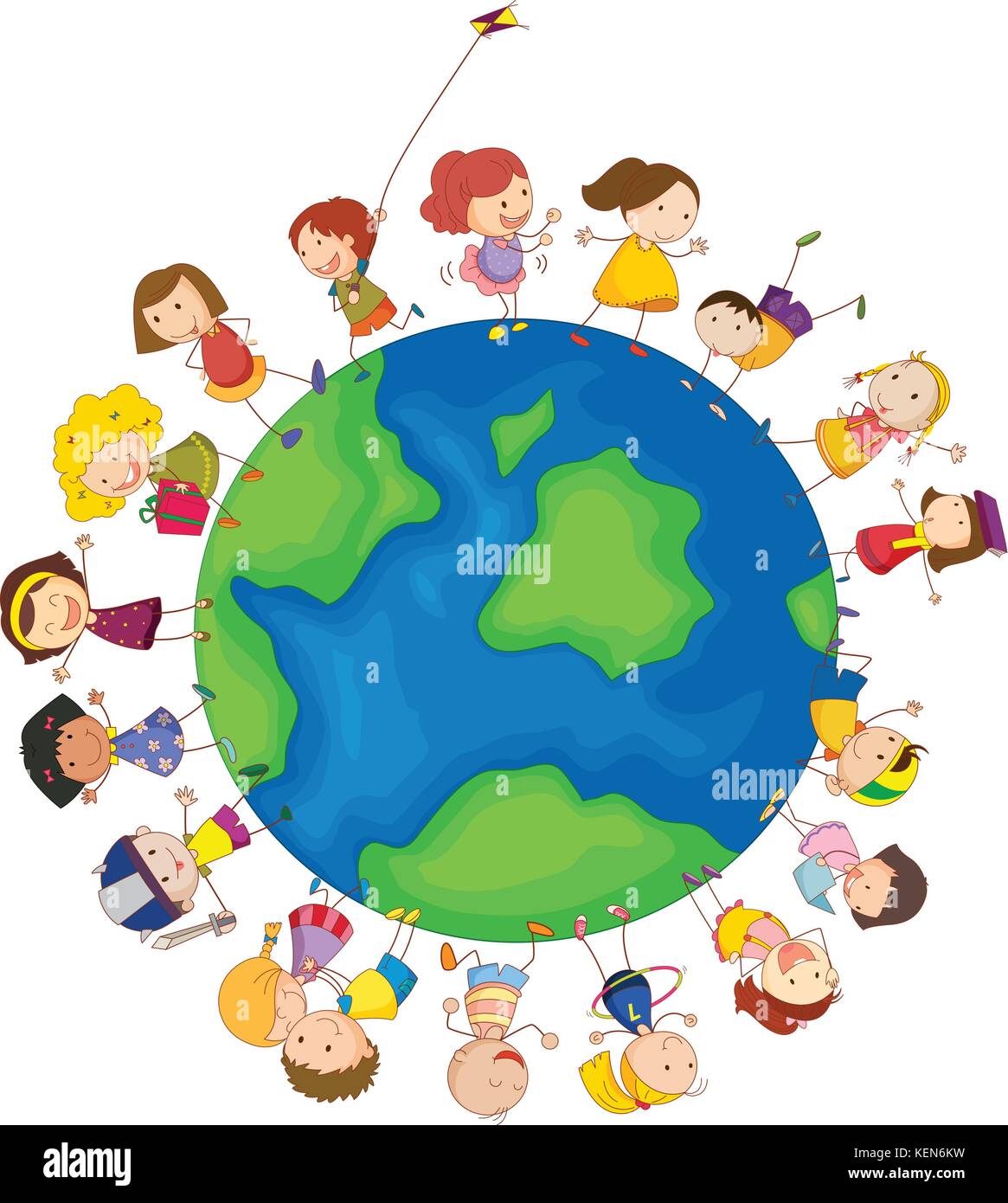 Illustration of the kids around the globe on a white background Stock Vector