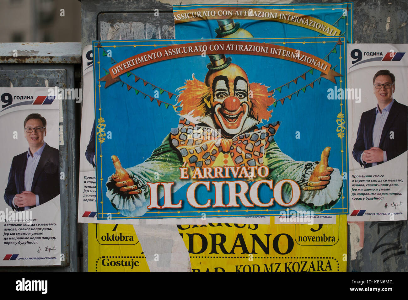 Irony of life in Serbia - only one man Aleksandar Vucic Stock Photo
