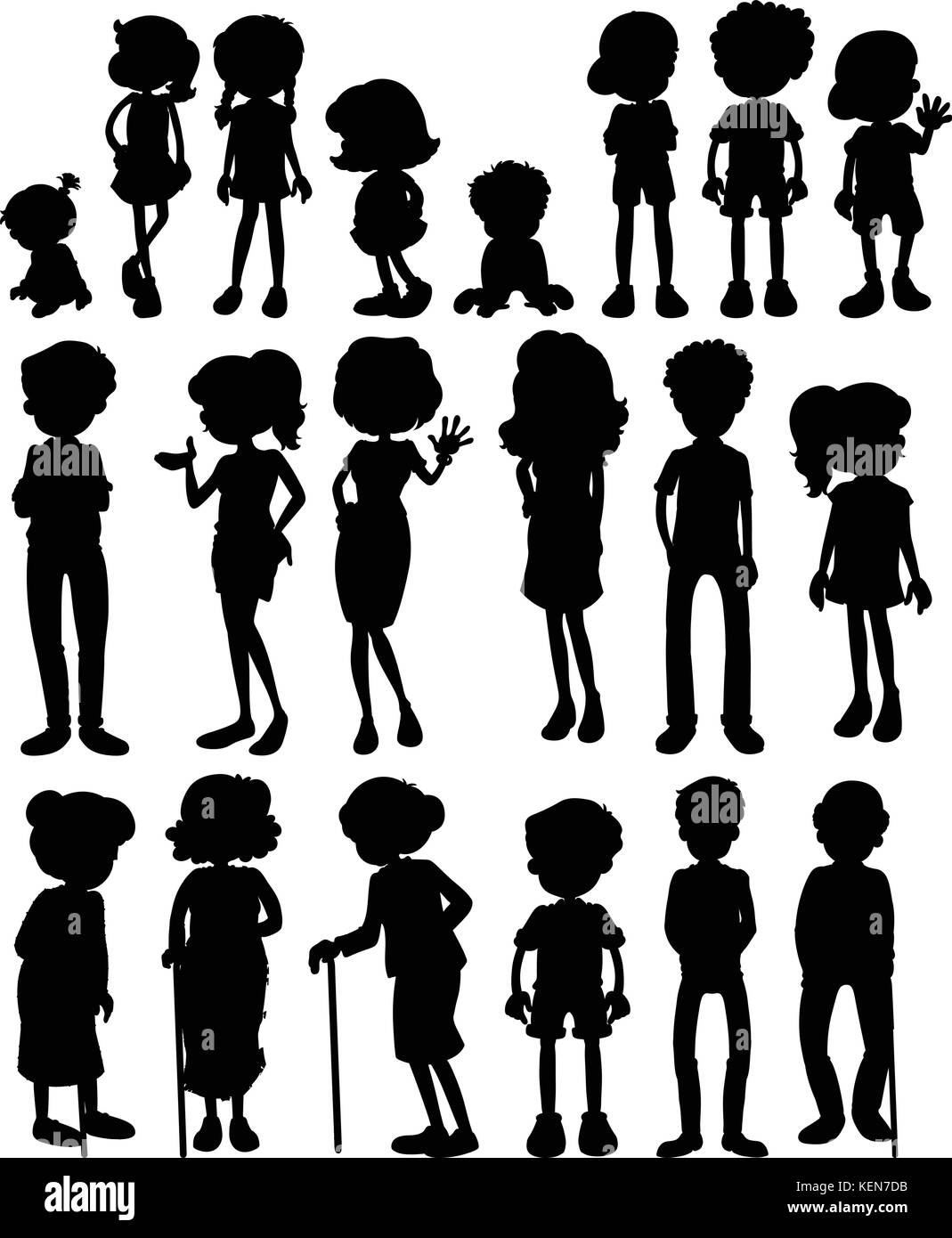Illustration of silhouette of many people Stock Vector