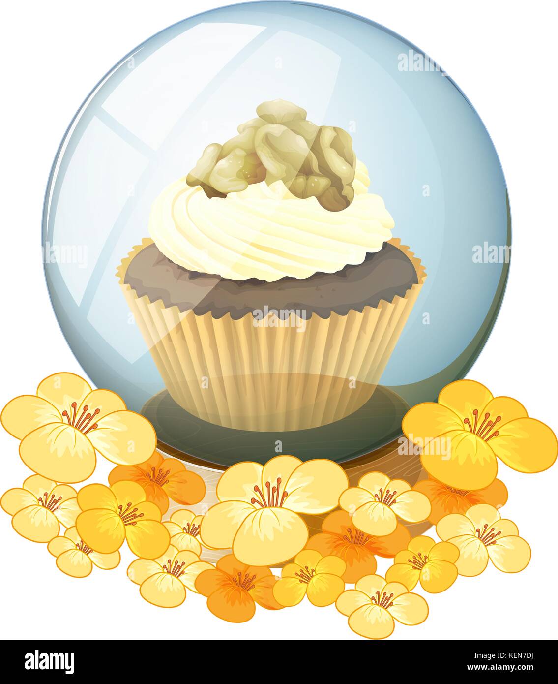 Illustration of a crystal ball with a cake on a white background Stock