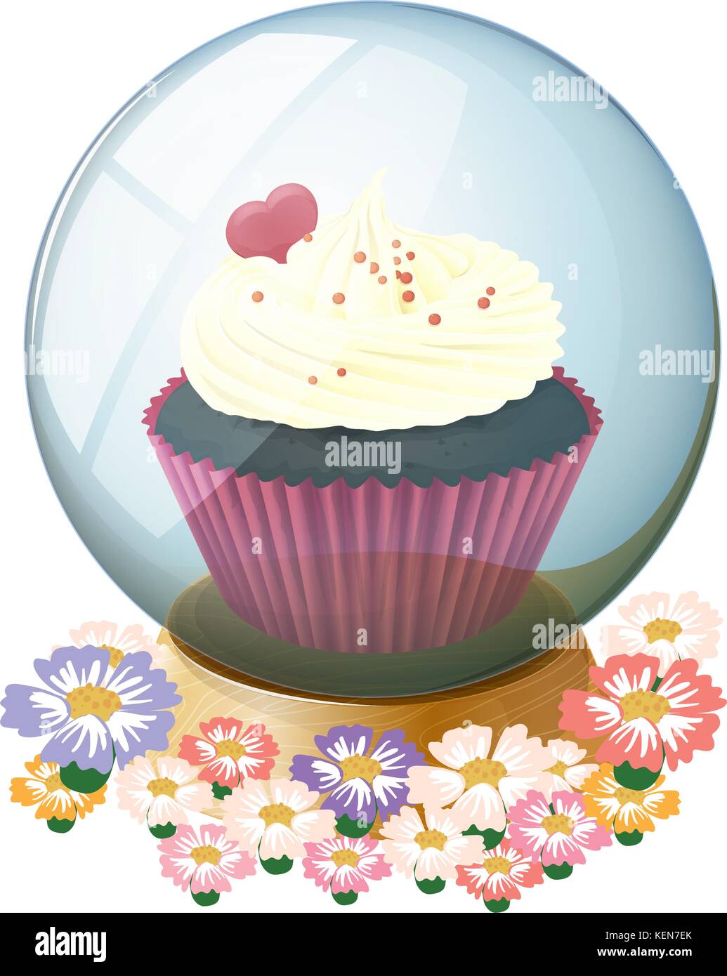 Illustration of a crystal ball with a mouthwatering cupcake on a white background Stock Vector