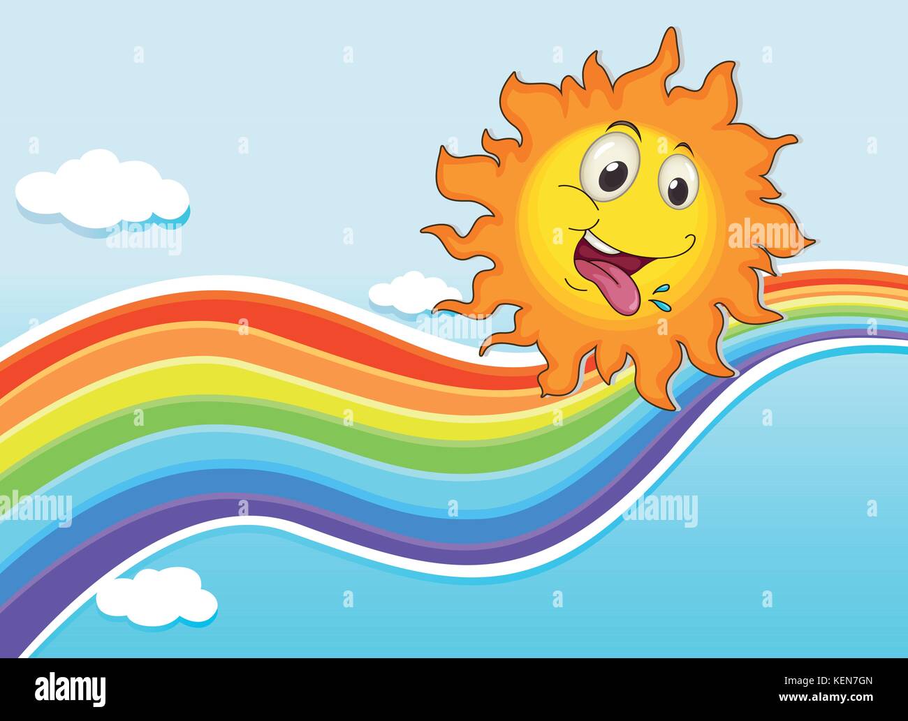 Illustration of a sky with a rainbow and a happy sun Stock Vector Image ...