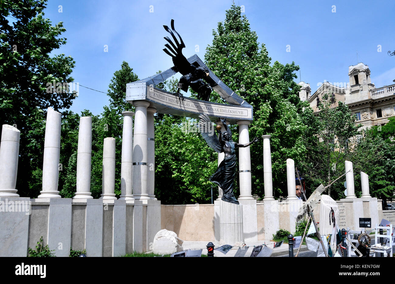 Monument commemorating the occupation of Hungary by Nazi Germany, Budapest, Hungary Stock Photo