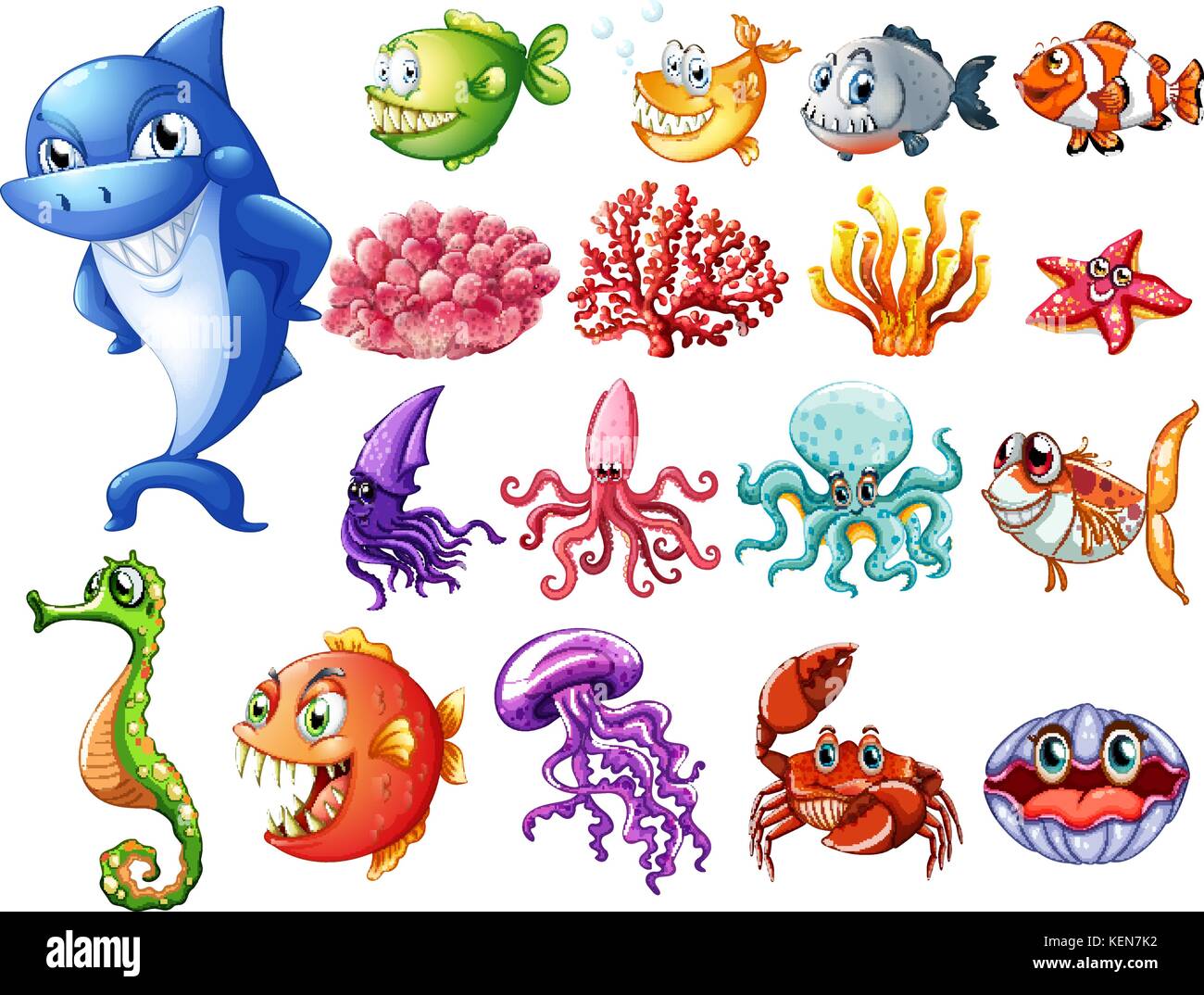 Various sea creatures on white Stock Vector Image & Art - Alamy