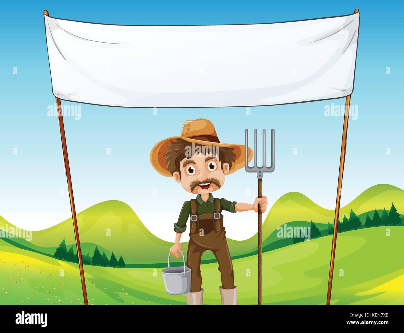 Illustration of a farmer below the empty signage Stock Vector Image ...