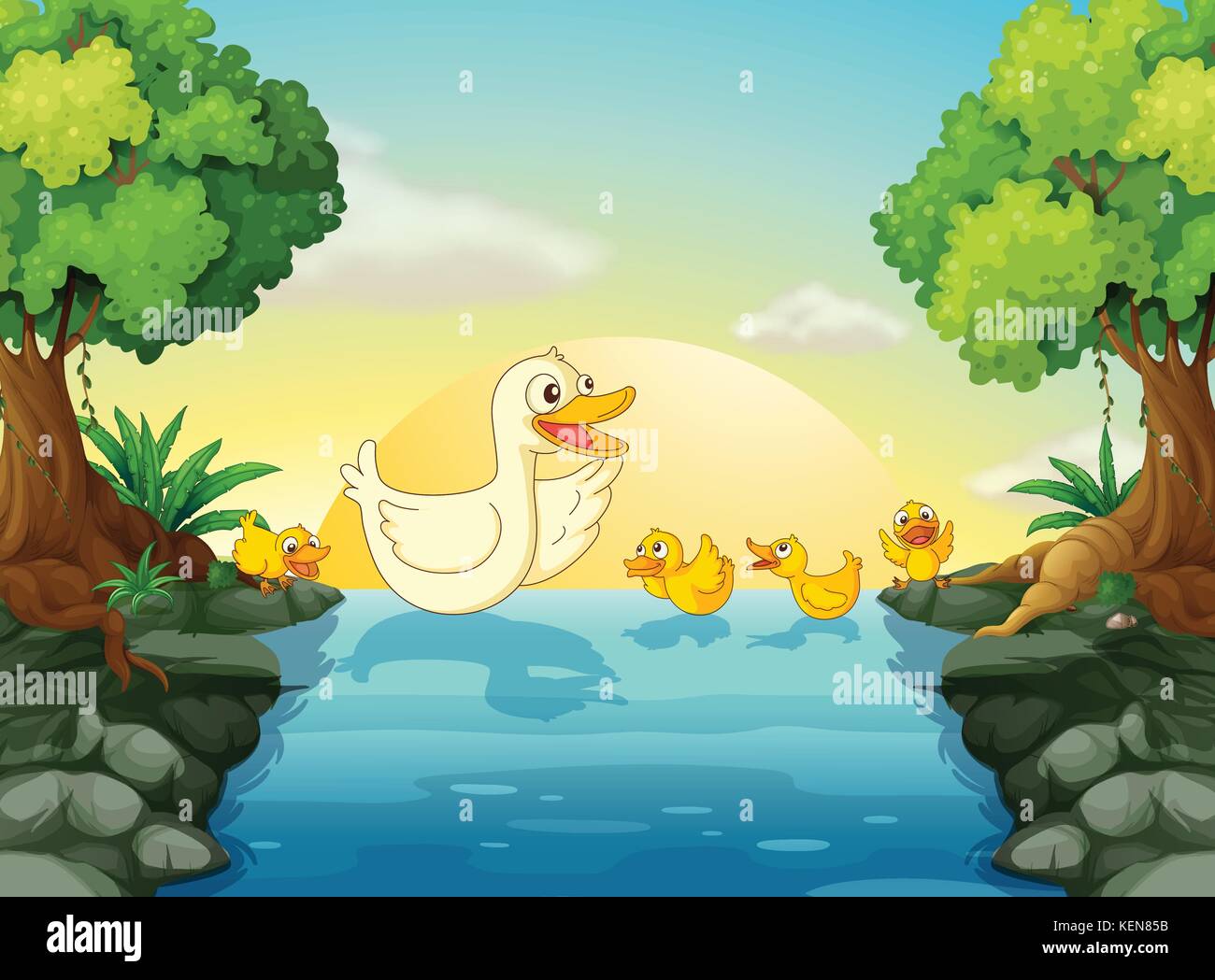 Illustration of the ducks at the river Stock Vector