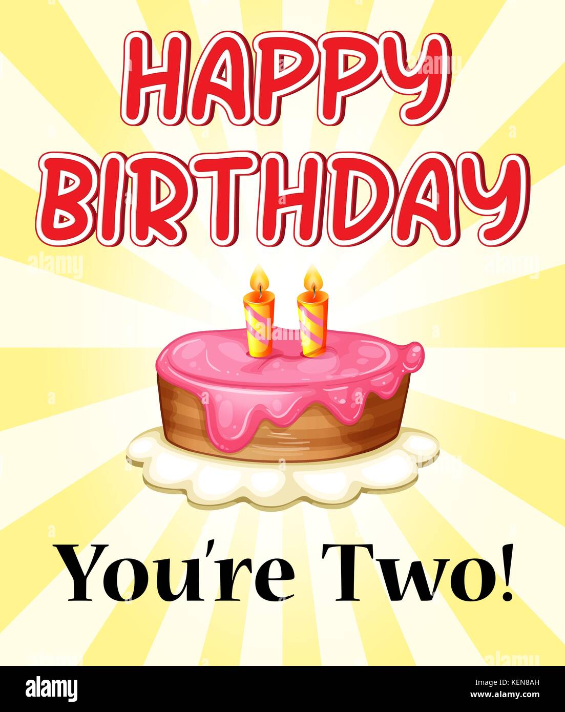 Illustration of a birthday card with cake and two candles Stock Vector ...