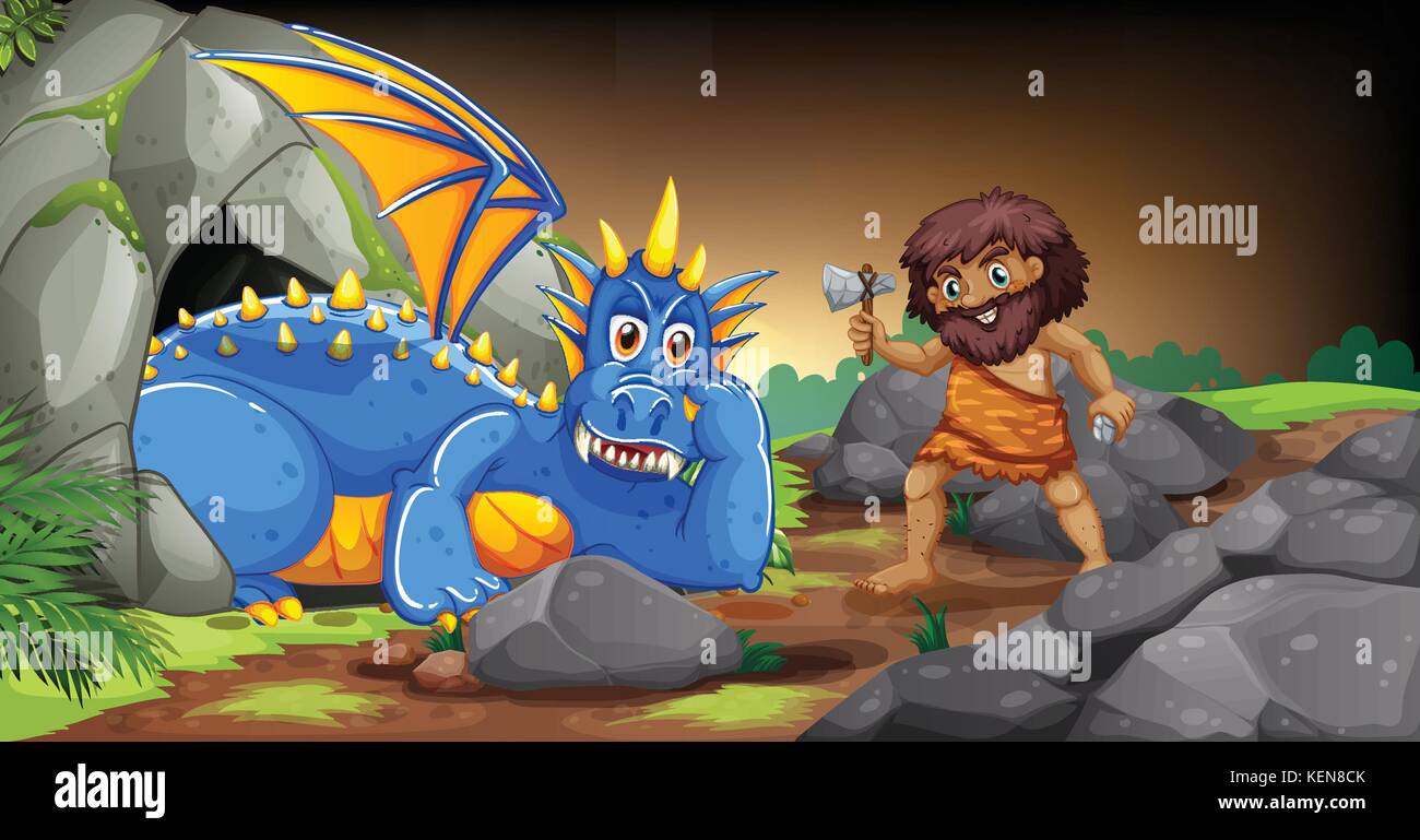 illustration of a caveman and a dragon Stock Vector Image & Art - Alamy