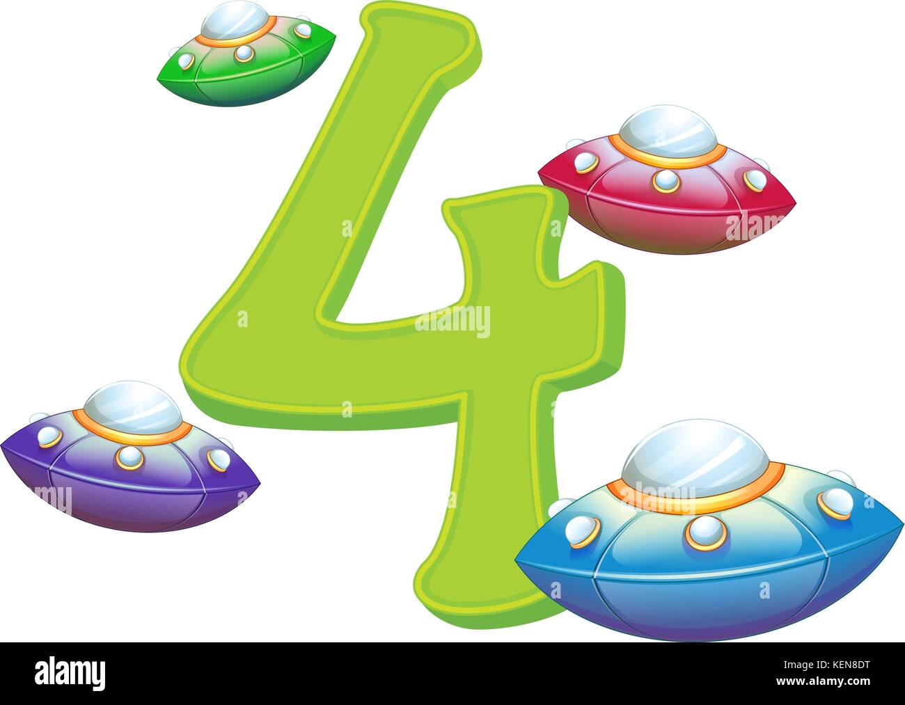 Illustration of the four flying saucers on a white background Stock
