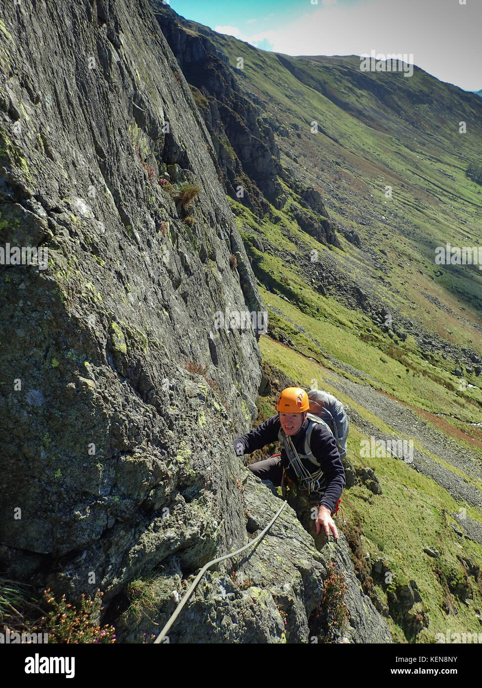 Rock climbing on Sadgill Wall, Buckbarrow Crag, Longsleddale, Lake District National Park, Cumbria, England Stock Photo