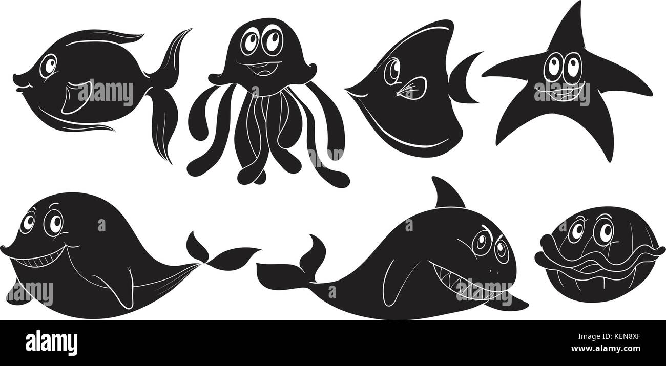 Silhouette outlines of sea creatures Stock Vector Image &amp; Art - Alamy
