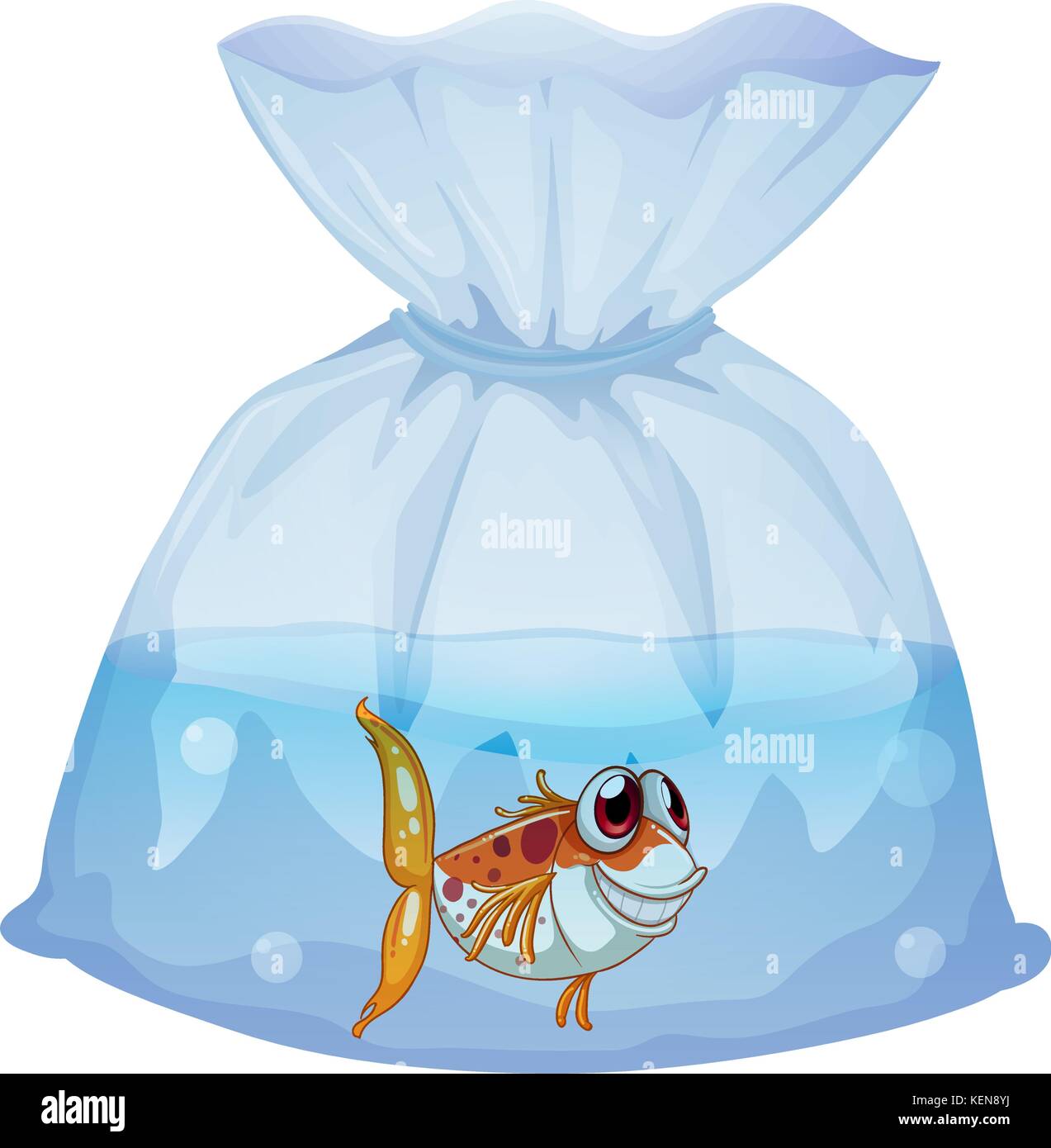 Illustration of a fish inside the plastic on a white background Stock