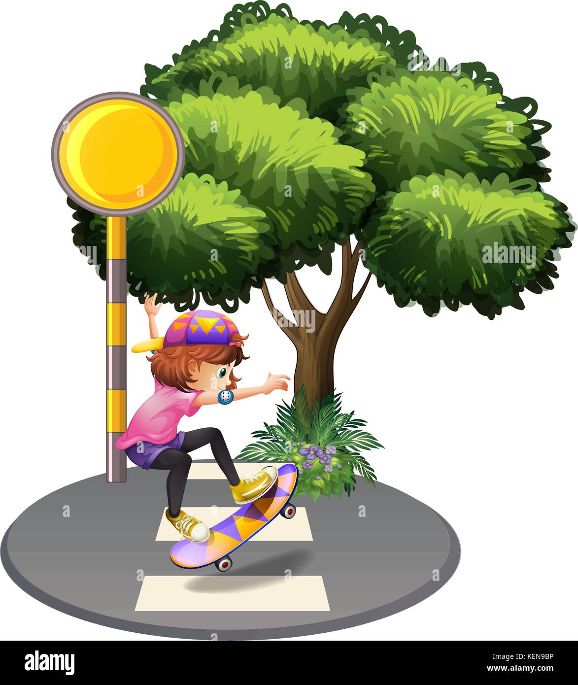 Illustration of a girl skateboarding at the street on a white background Stock Vector
