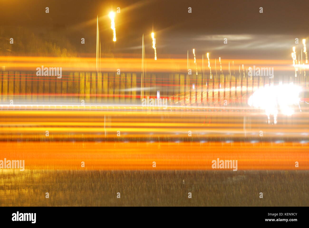 Light painting with Traffic on the motorway. Stock Photo