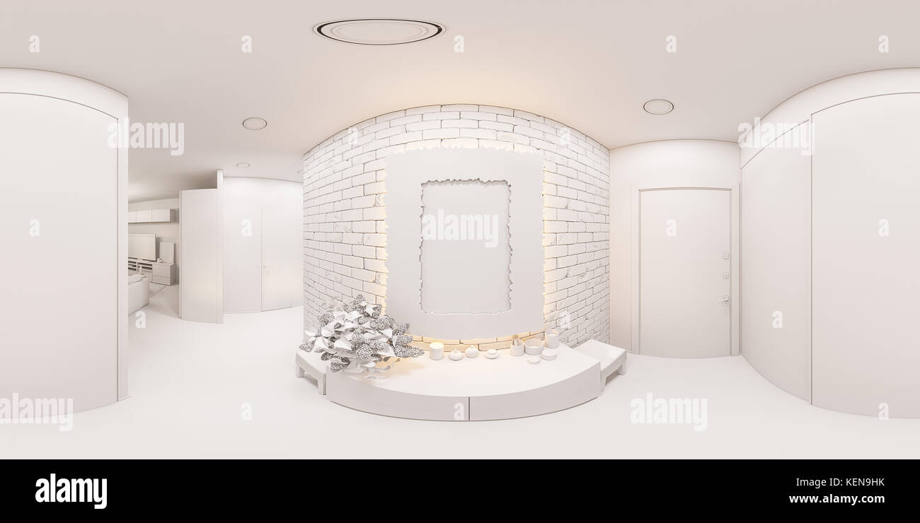3d render spherical 360 degrees, seamless panorama of hall interior ...