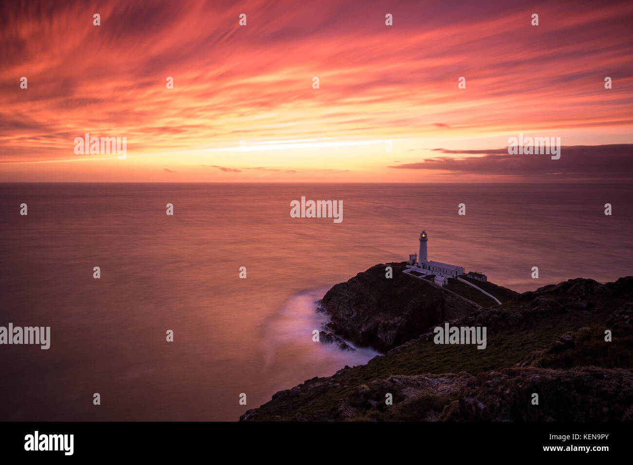 South Stack Lighthouse At Sunset Holy Island Anglesey Wales Stock 
