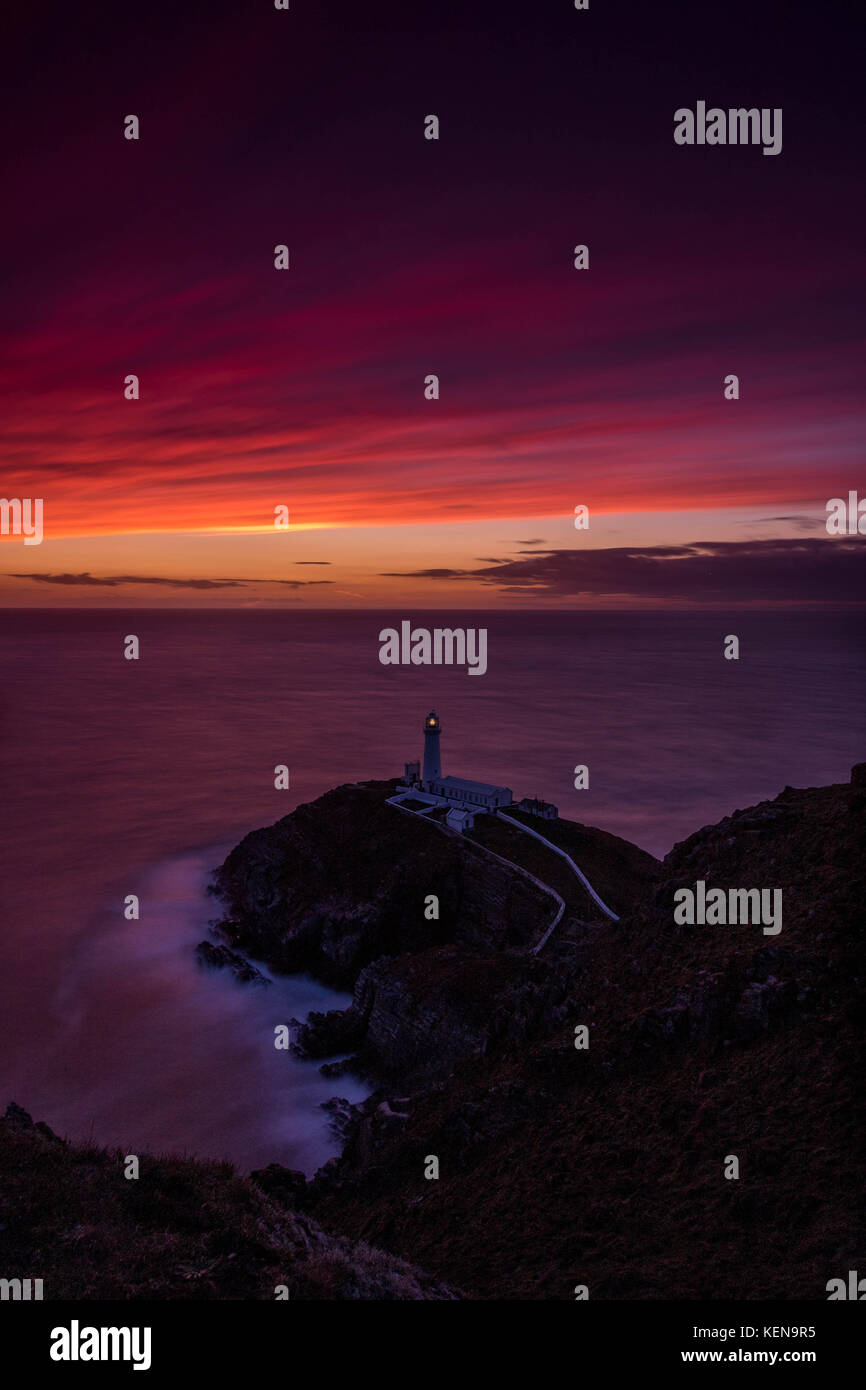South Stack Lighthouse At Sunset Holy Island Anglesey Wales Stock 
