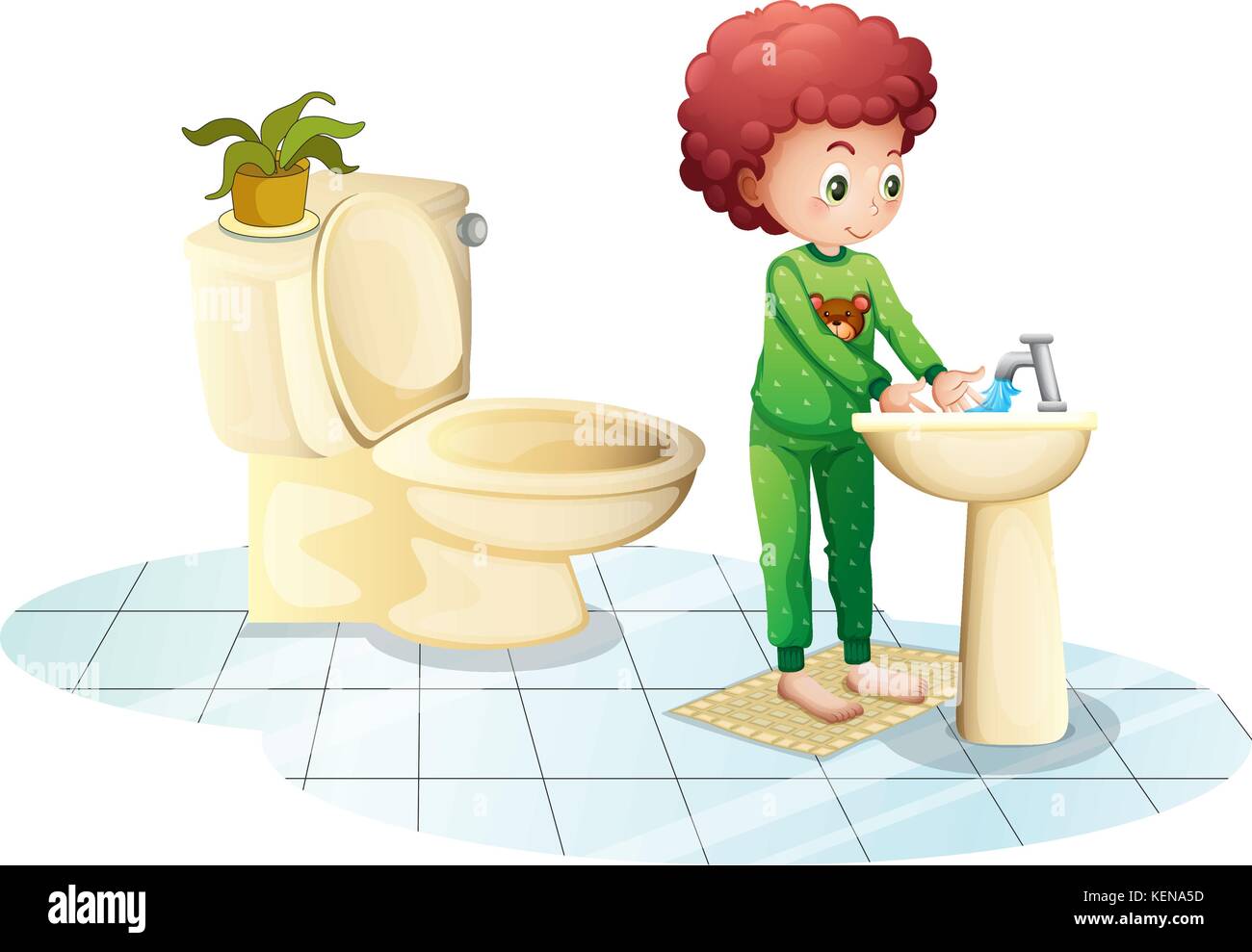 Illustration of a young man washing his hands on a white background Stock Vector