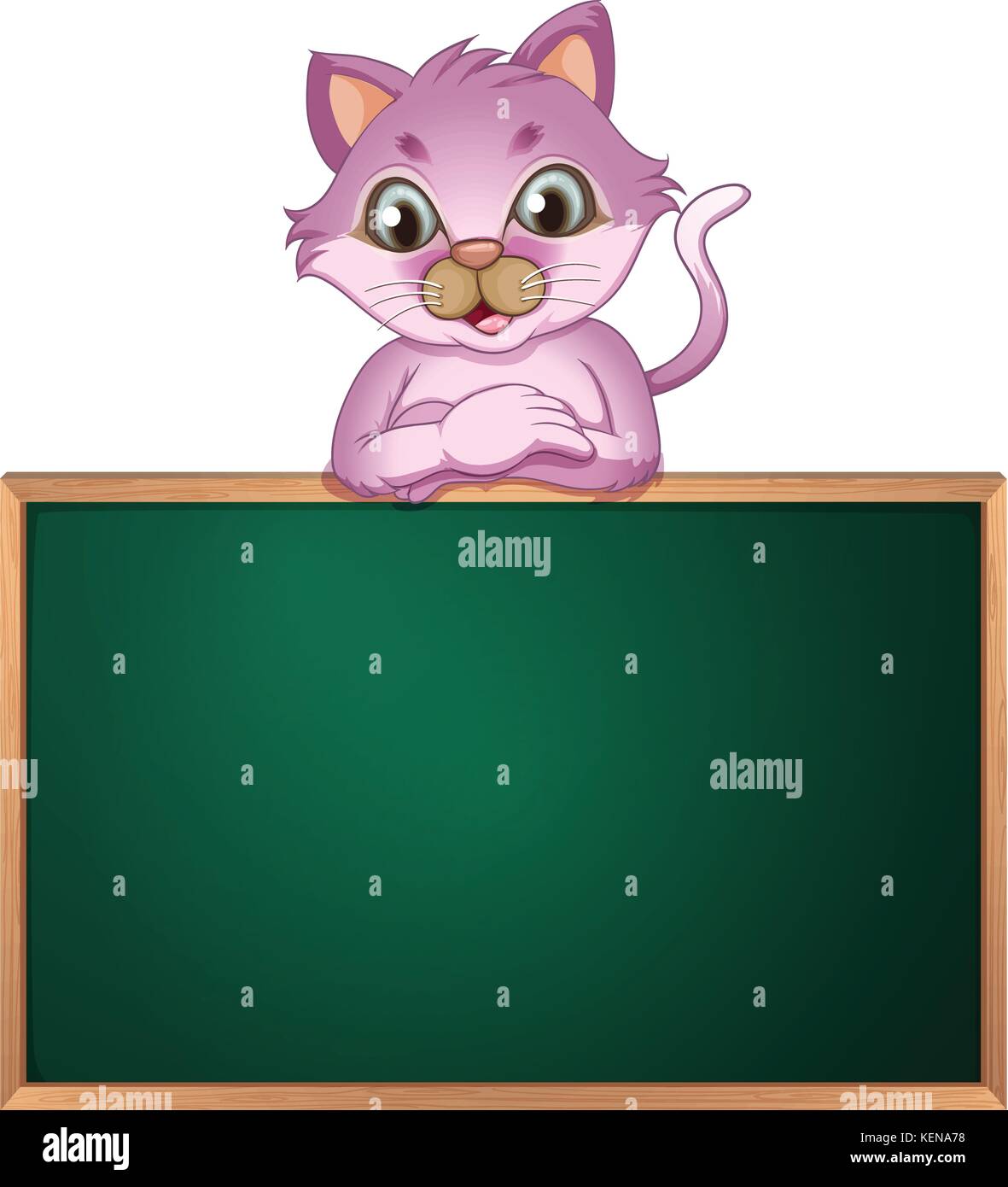 Illustration of an empty greenboard with a cute cat on a white background Stock Vector