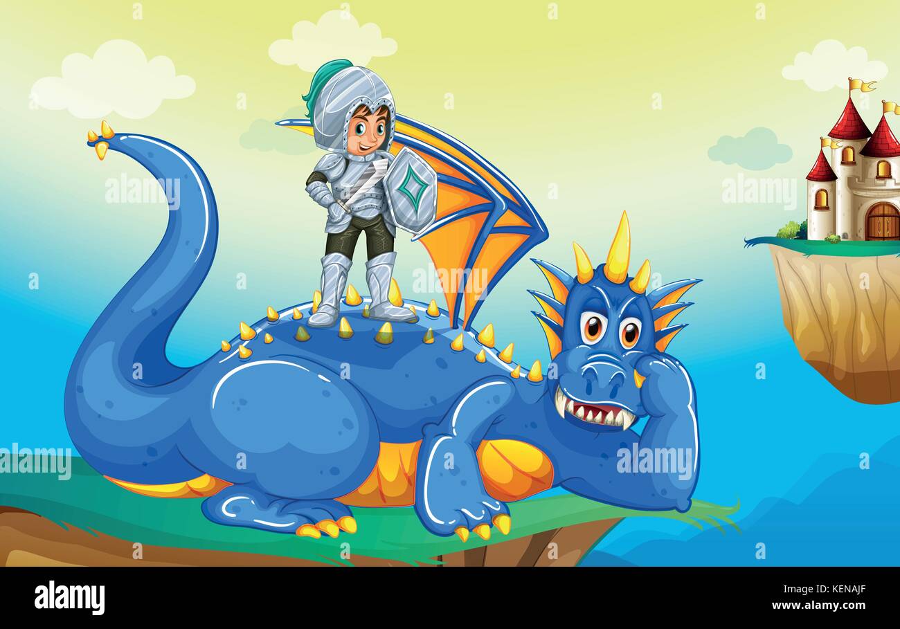 Illustration of a dragon and a knight Stock Vector Image & Art - Alamy