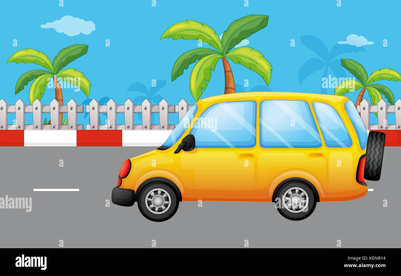 Illustration of a yellow van at the road Stock Vector Image & Art - Alamy