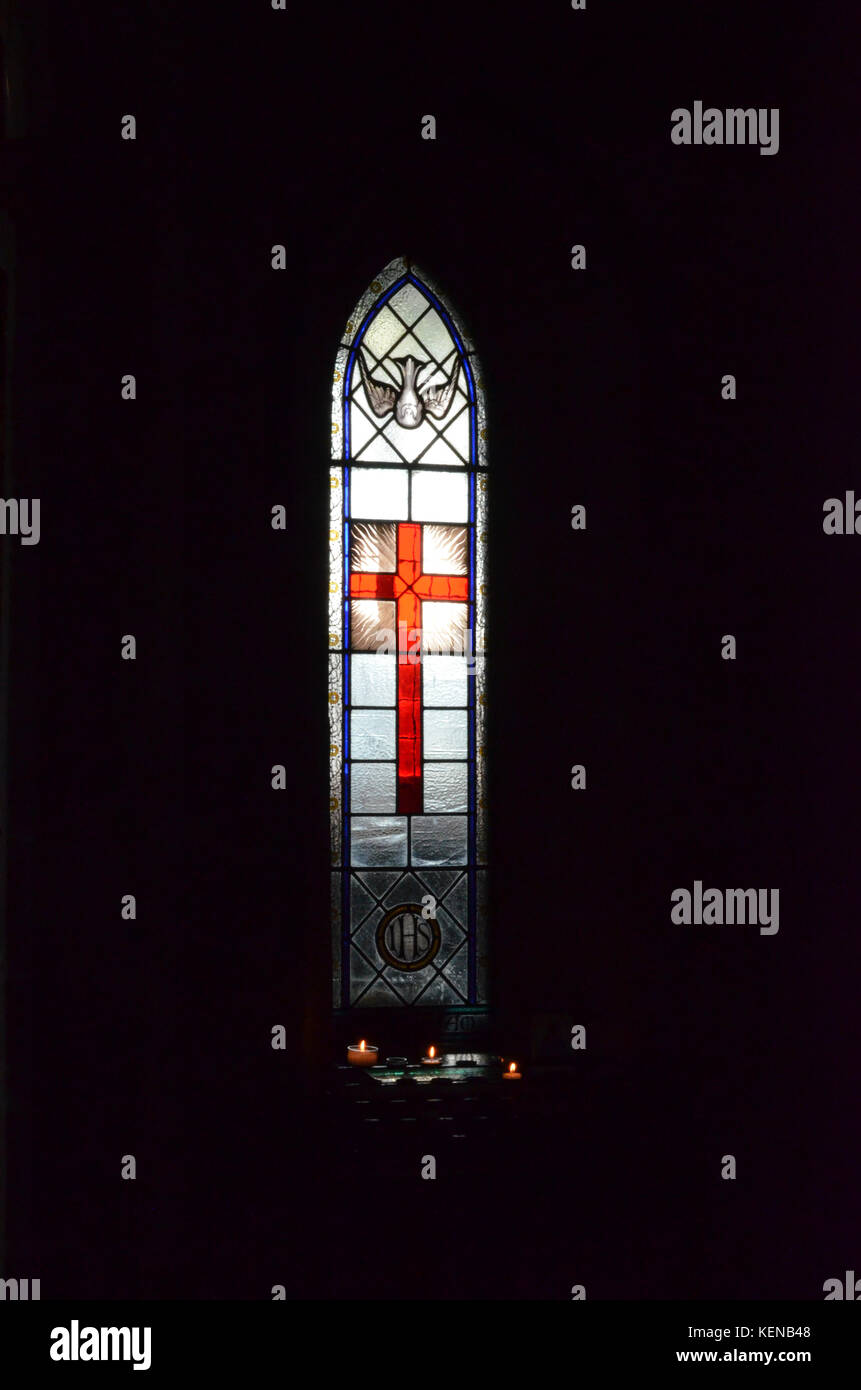 Stain glass window in the Parish Church of Saint Aidan Bamburgh, Northumberland Stock Photo
