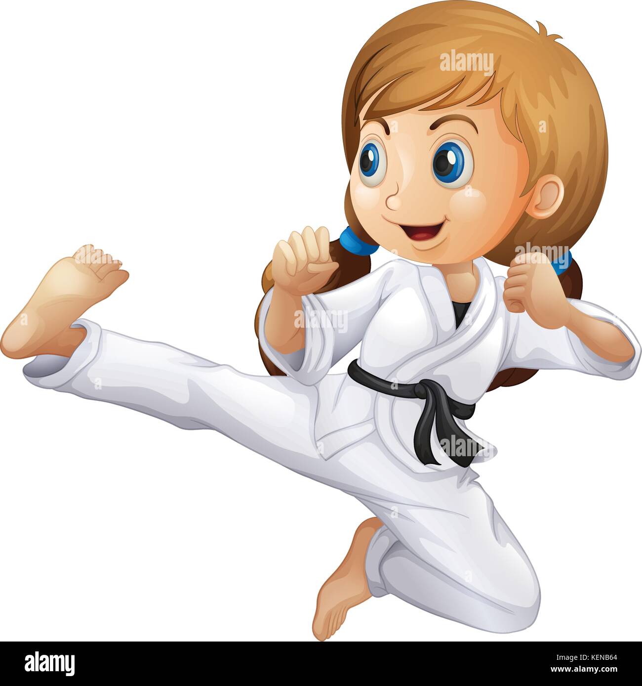 Illustration of a young girl doing karate on a white background Stock Vector