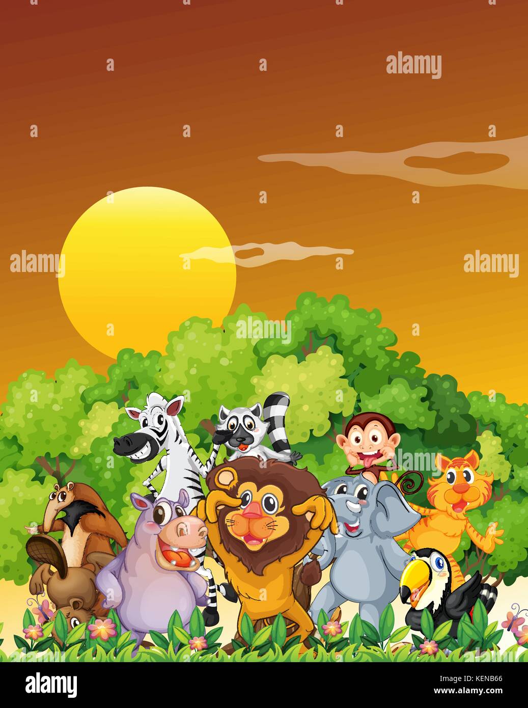 Illustration of a group of animals at the forest Stock Vector Image & Art -  Alamy