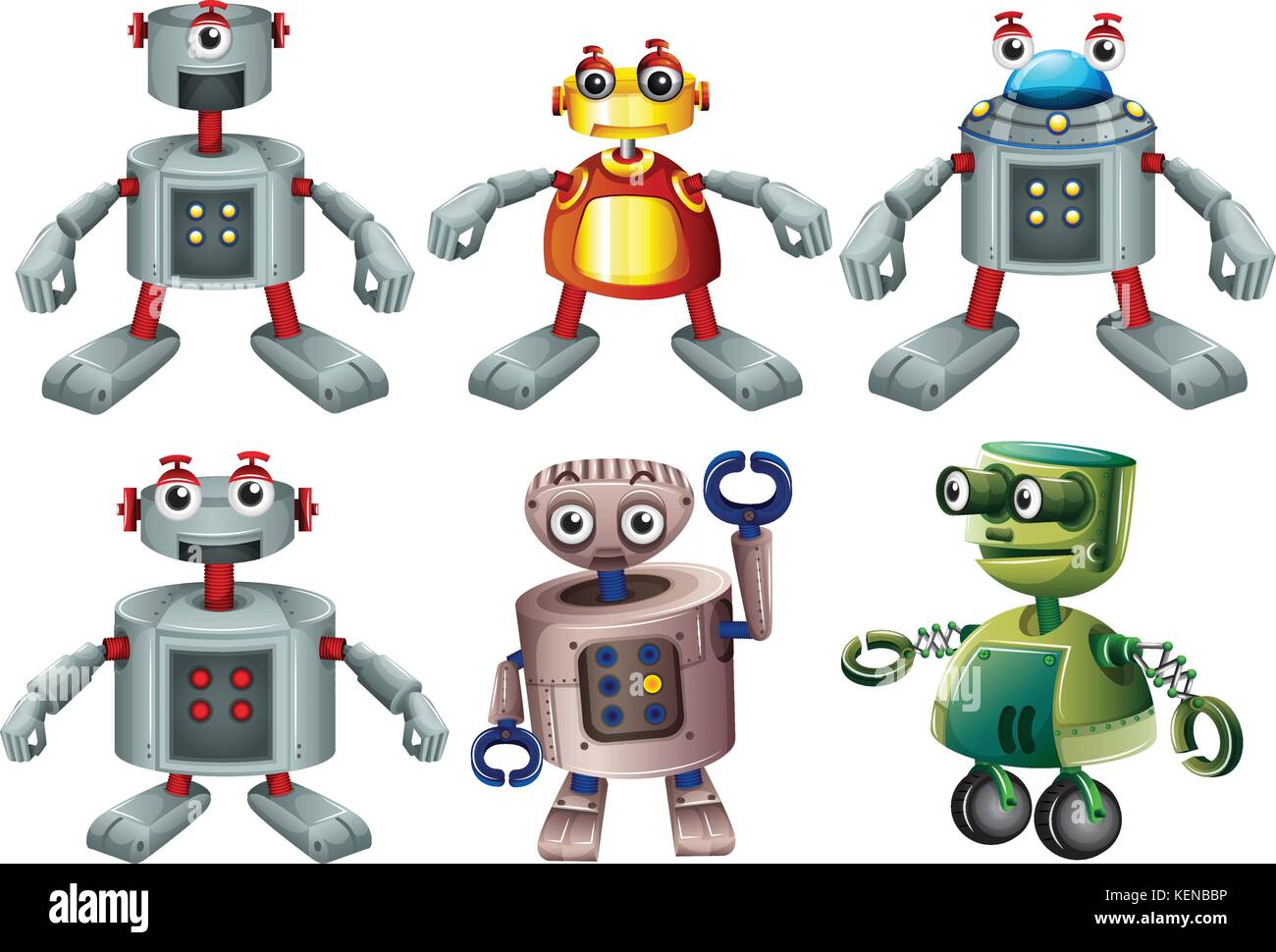 Illustration of the six robots on a white background Stock Vector