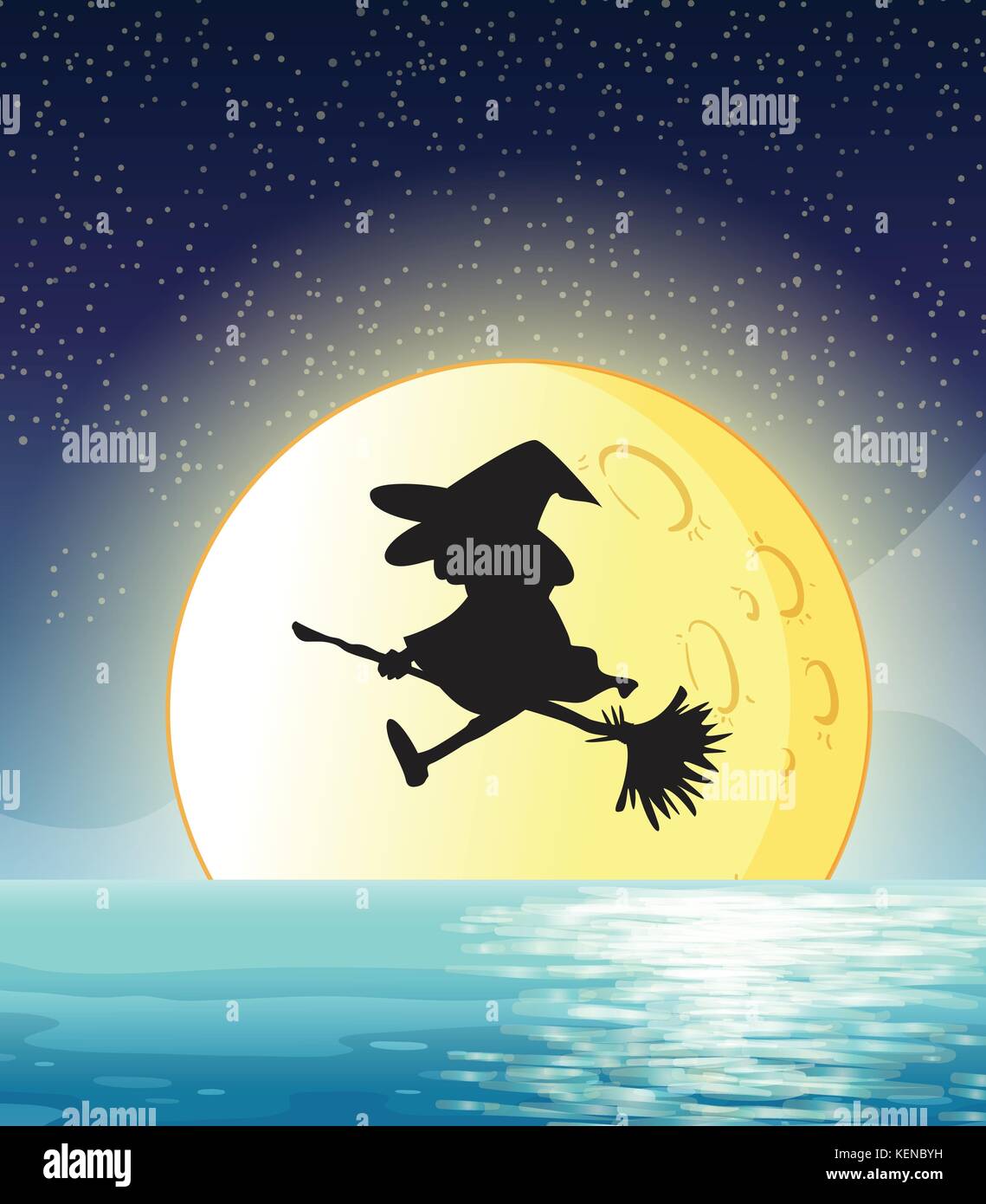 Illustration of a witch flying with full moon background Stock Vector ...