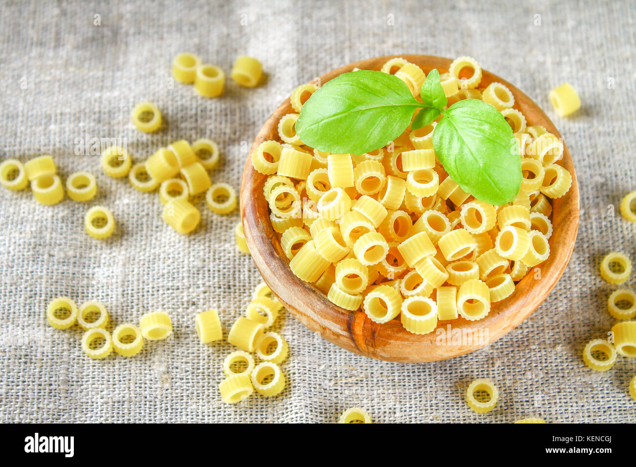 Ditalini macaroni. Pasta rings. Tubettini and thimbles. Anellini Stock