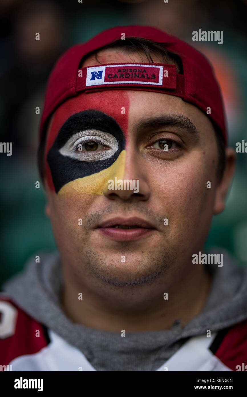 An Arizona Cardinals fan prior to the International Series NFL match at Twickenham, London. Stock Photo