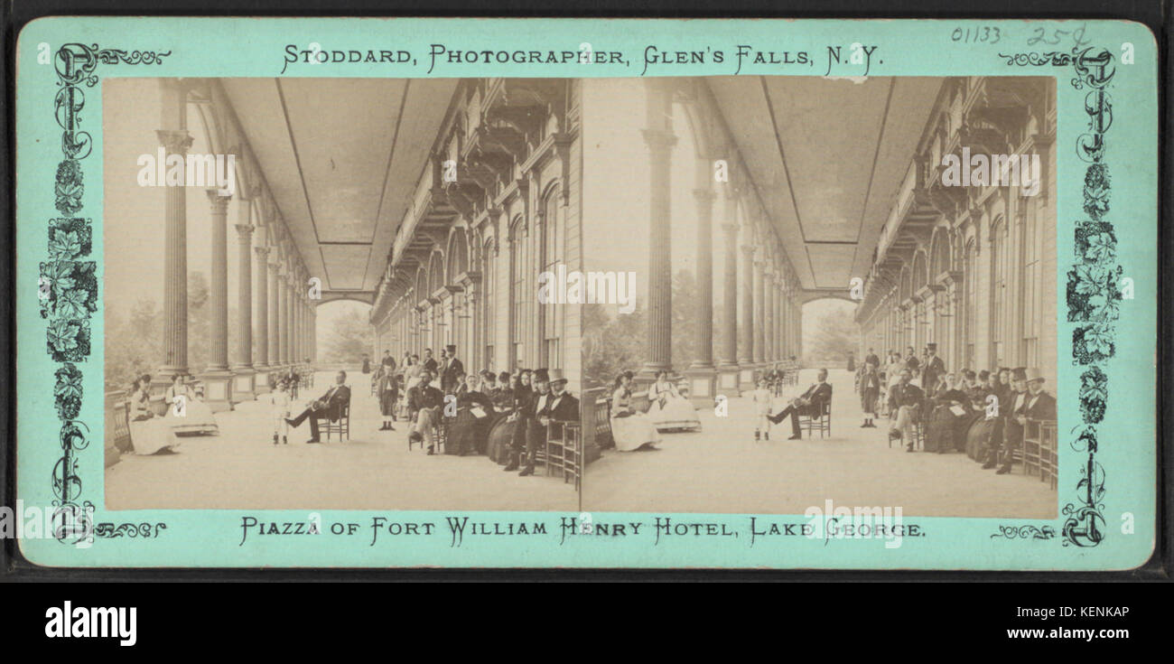 Piazza of Fort William Henry Hotel, Lake by Stoddard, Seneca