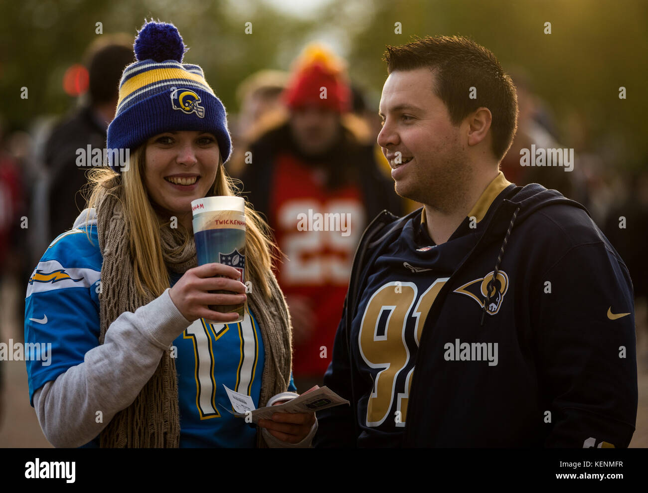 Los Angeles Rams fans prior to the International Series NFL match at Twickenham, London. Stock Photo