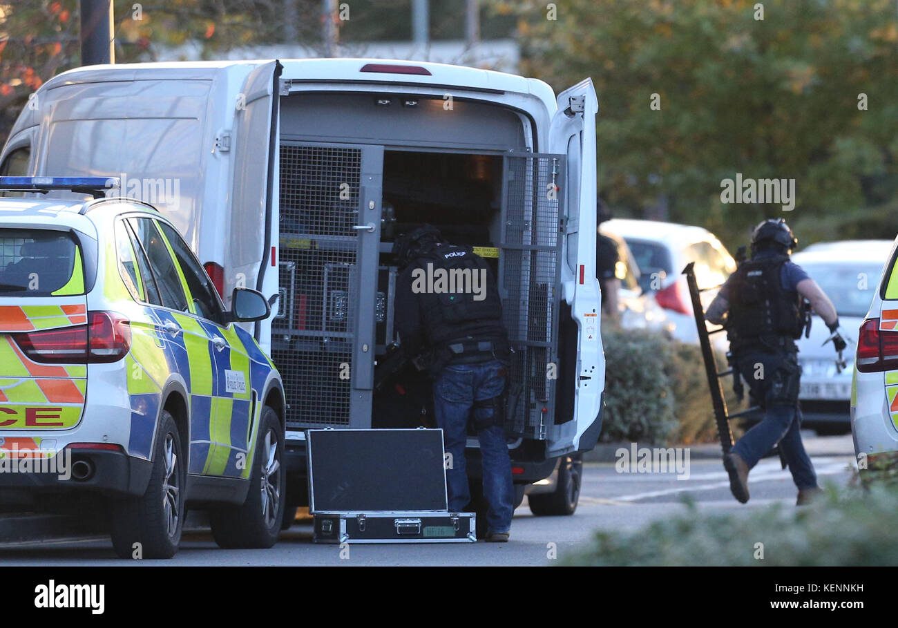 Police at the scene at Bermuda Park in Nuneaton where they are dealing with an ongoing incident. Stock Photo