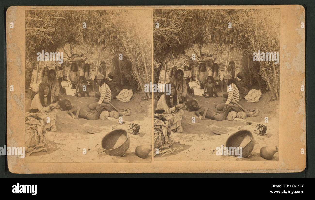 View of a group of Mohaves in a brush hut, one man very emaciated, entitled, by Wittick, Ben, 1845 1903 Stock Photo