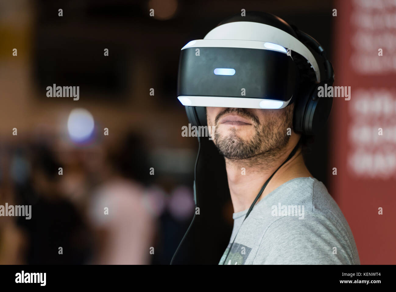 Zurich, Switzerland. 22nd Oct, 2017. A visitor of the Zurich Game Show 2017  at Zurich's exhibition centre is trying out Sony's PlayStation VR headset.  Credit: Erik Tham/Alamy Live News Stock Photo - Alamy
