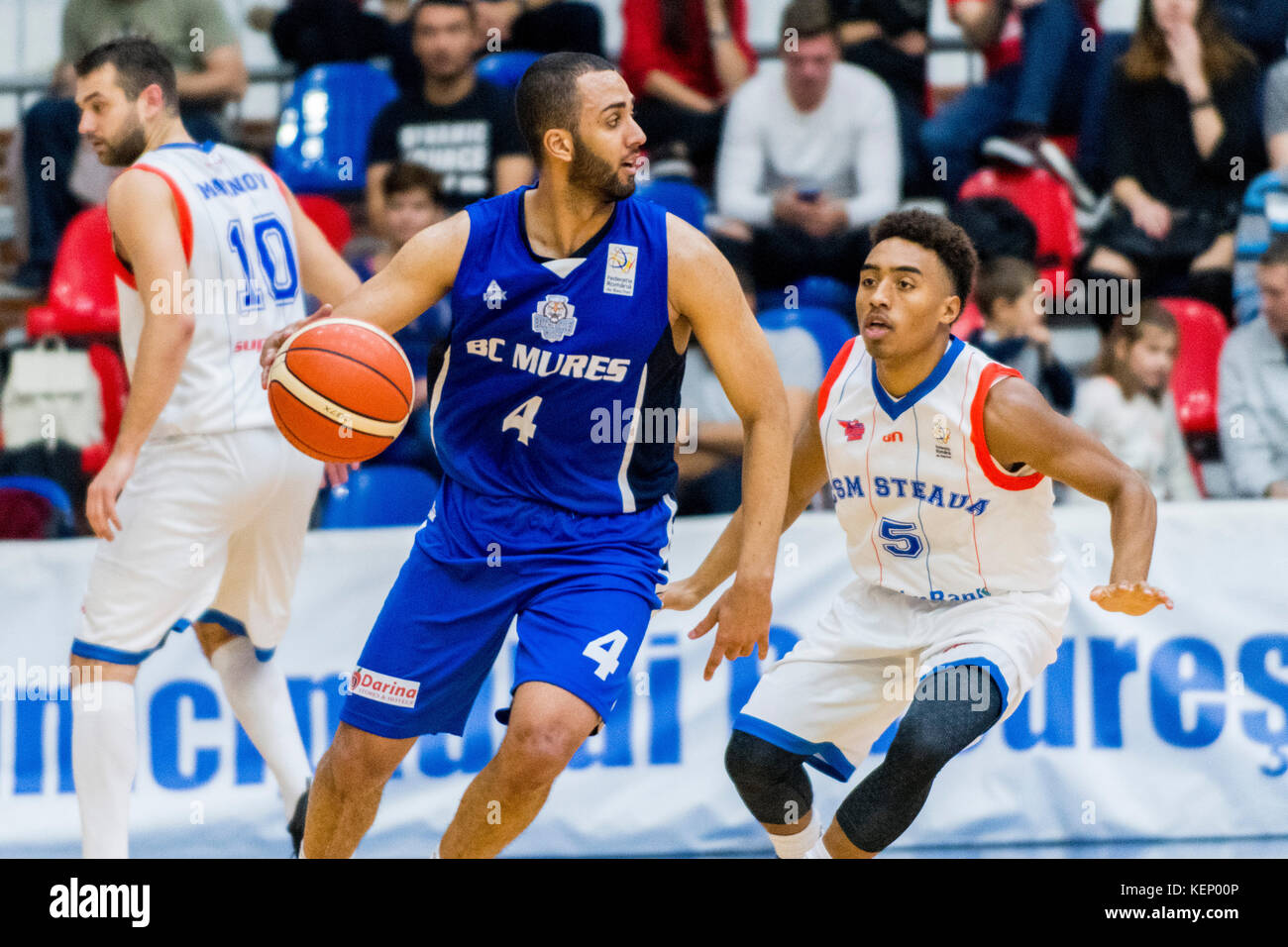 October 21, 2017: Jonathan Person #4 (BC Mures Targu Mures) and Brandon  Taylor #5 (CSM Steaua Bucharest) during the LNBM - Men's National  Basketball League game between CSM Steaua Bucharest and BC