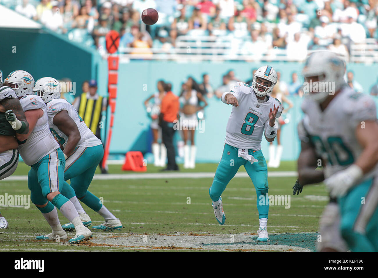 Miami Dolphins Matt Moore throws a pass in the fourth quarter against the  New York Jets in week 8 of the NFL season at MetLife Stadium in East  Rutherford, New Jersey on