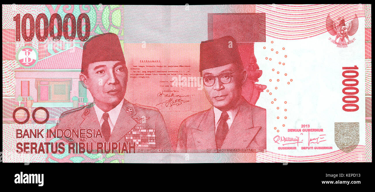 100000 rupiah bill, 2011 revision (2013 date), processed, obverse Stock Photo