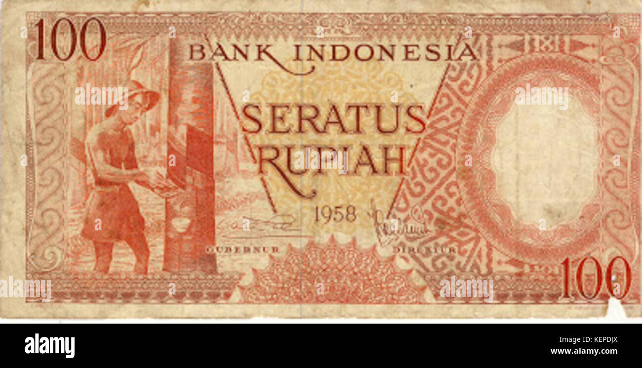 Uang Bersejarah Pecahan Rp.100 Edaran 1958 Stock Photo