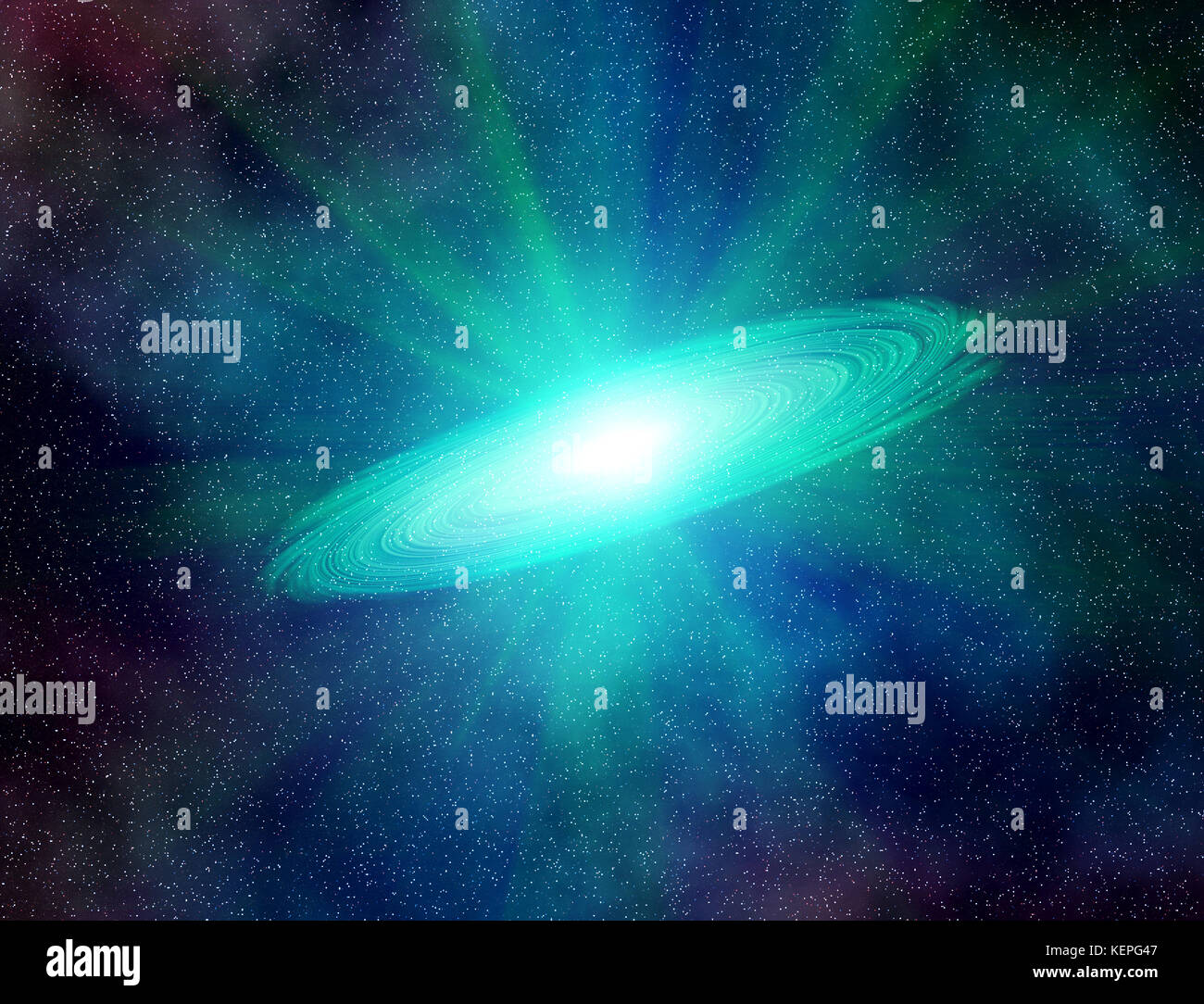Abstract space universe astronomy illustration background: supernova explosion in the active galaxy center. Stock Photo