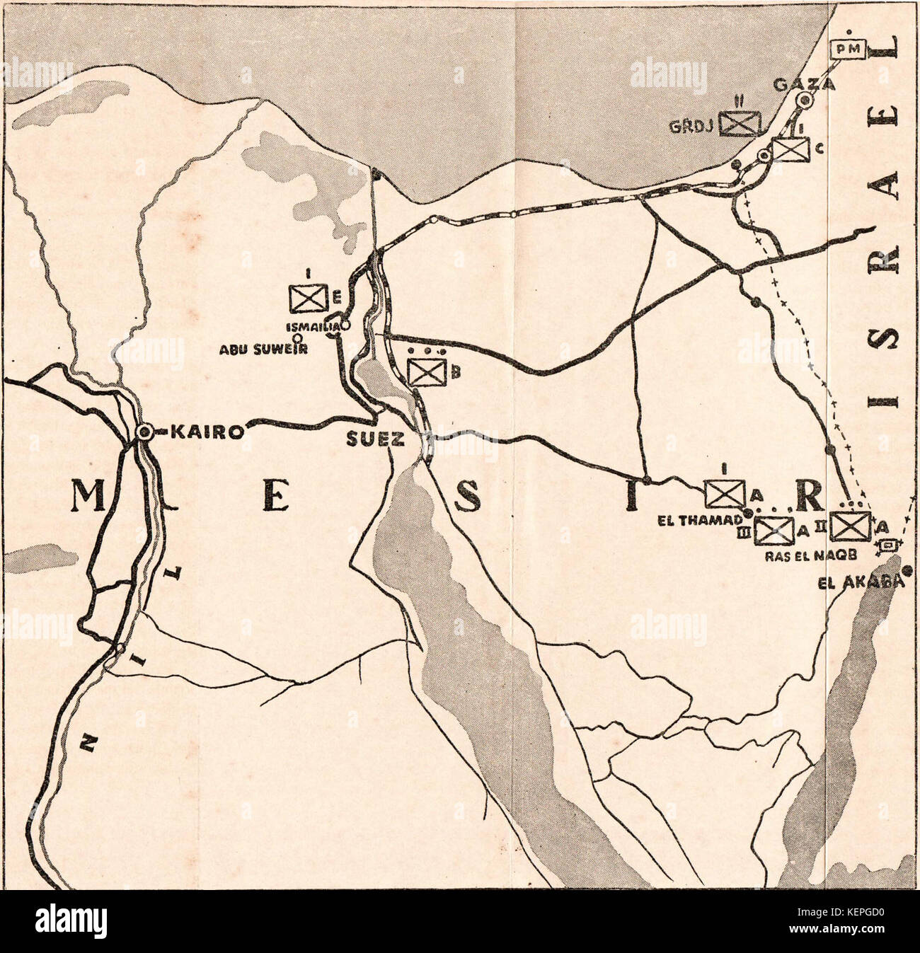 Map of the Suez Canal area, Garuda Perdamaian, foldout 2 Stock Photo