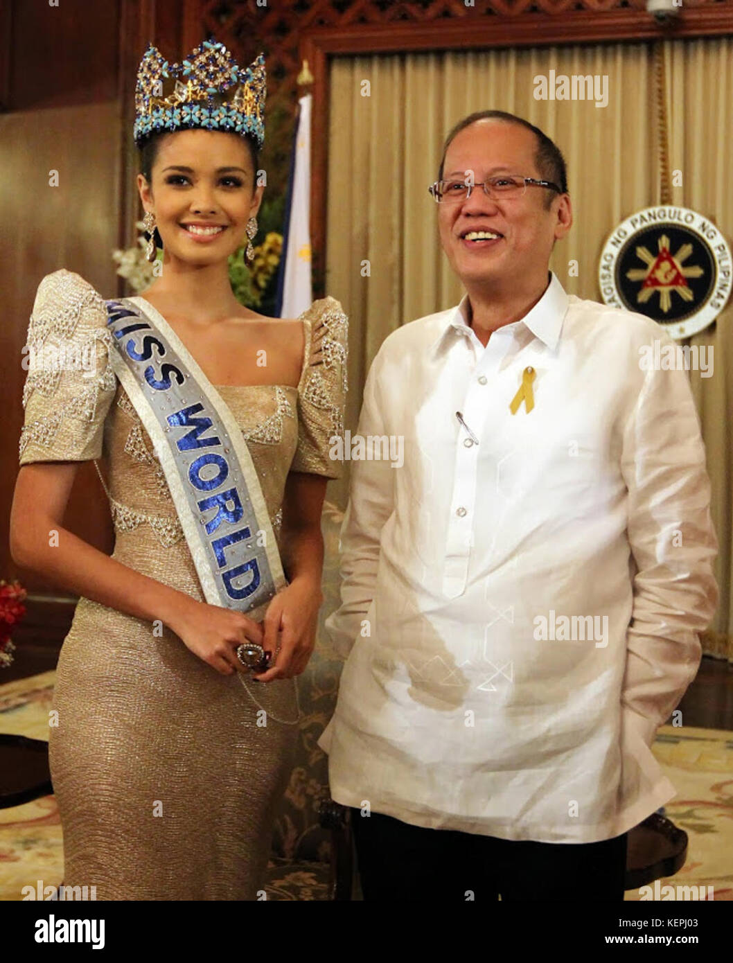 President Benigno S. Aquino III congratulates Miss World 2013 Megan Young Stock Photo