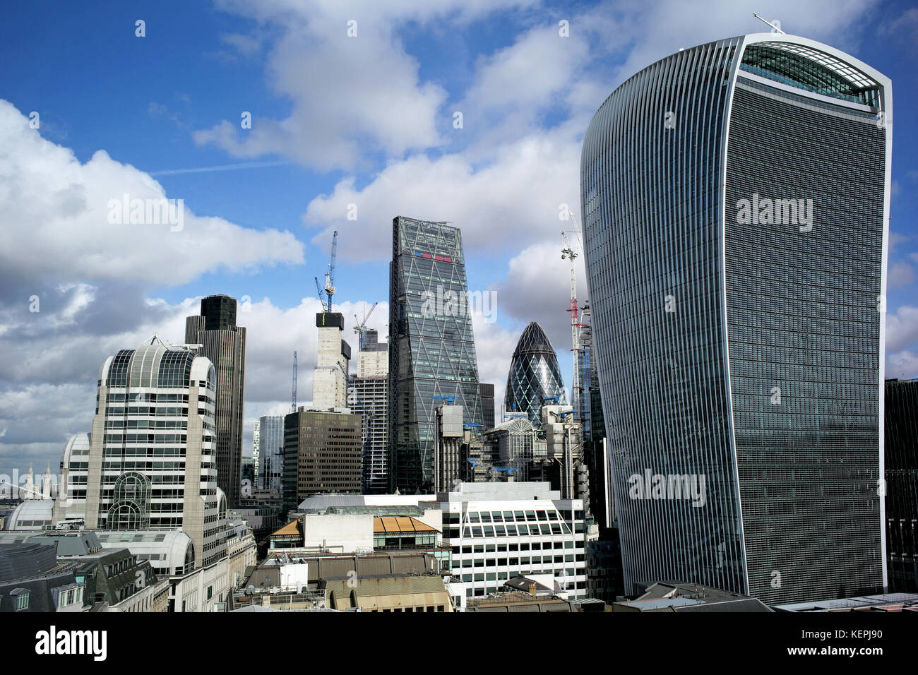 The Panorama of high rise buildings which form the fabric of the International business centre which is The City of London. Stock Photo