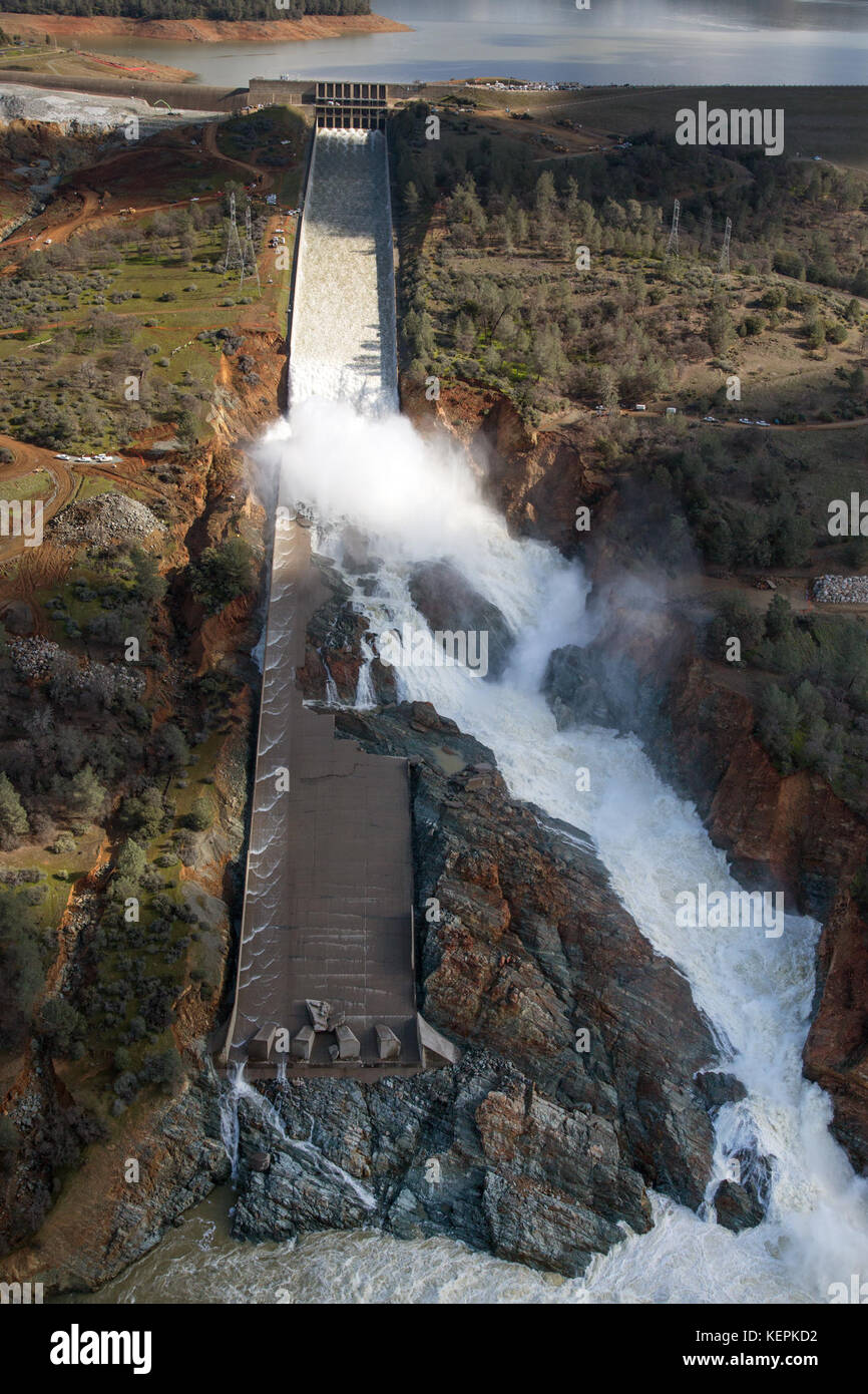 Oroville Dam spillway damage February 27 2017 Stock Photo