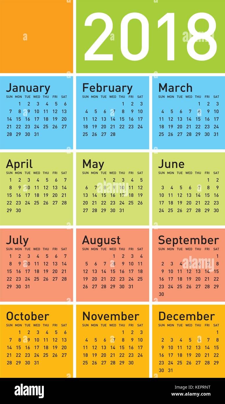 Colorful Calendar for Year 2018 in vector format Stock Vector Art