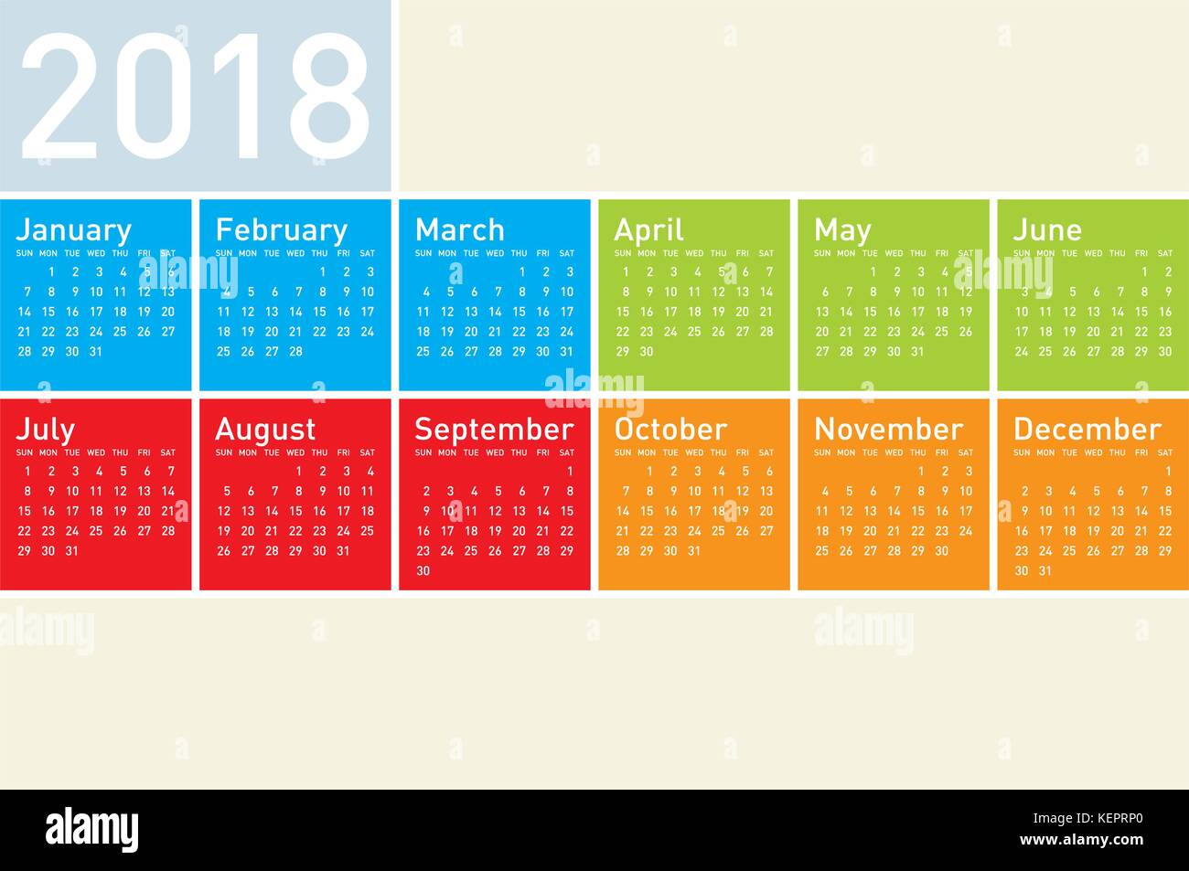 Colorful Calendar for Year 2018, in vector format Stock Vector Image ...