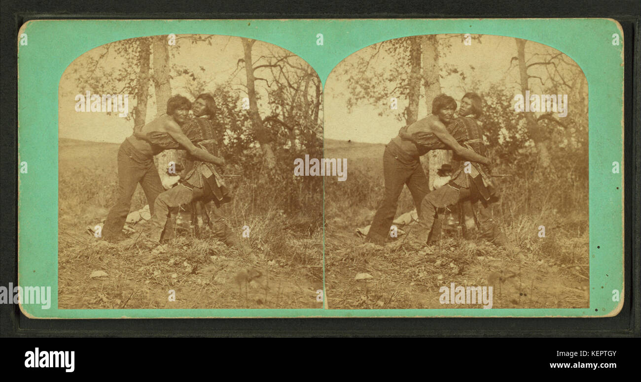 Two Winnebago men wrestling, from Robert N. Dennis collection of stereoscopic views Stock Photo