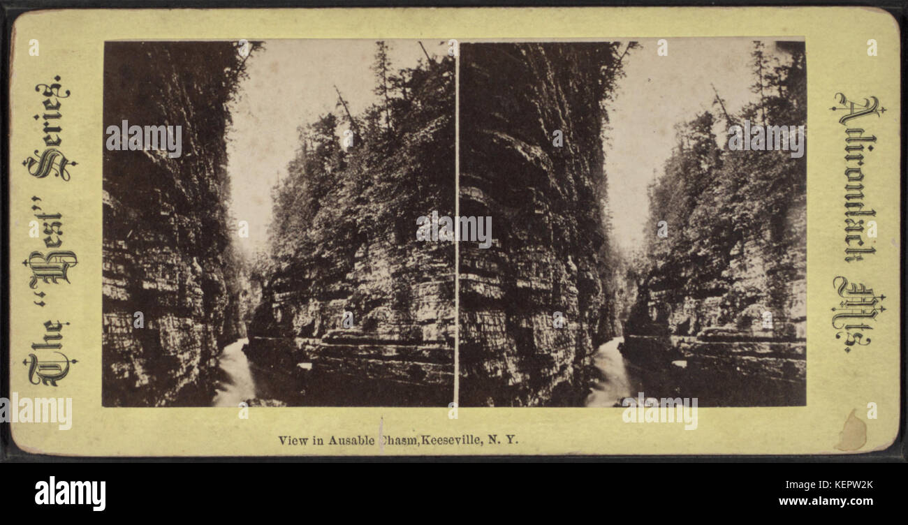 View in Ausable (Au Sable) Chasm, Keeseville, N.Y, from Robert N. Dennis collection of stereoscopic views Stock Photo